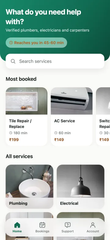 Hire Anyone, a home-services booking app built by SingleTec